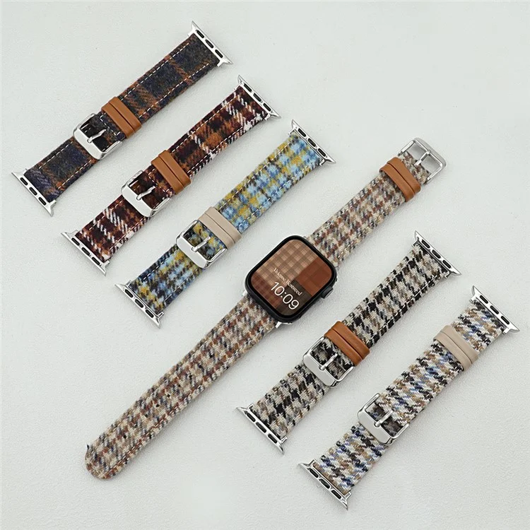 Correa de reloj para Apple Watch Series 10 Ultra 9 8 7 SE 6 5 4 3 2 1 de 46 mm, 49 mm, 45 mm, 44 mm, 42 mm, correa de lana y cuero vintage - Avena
