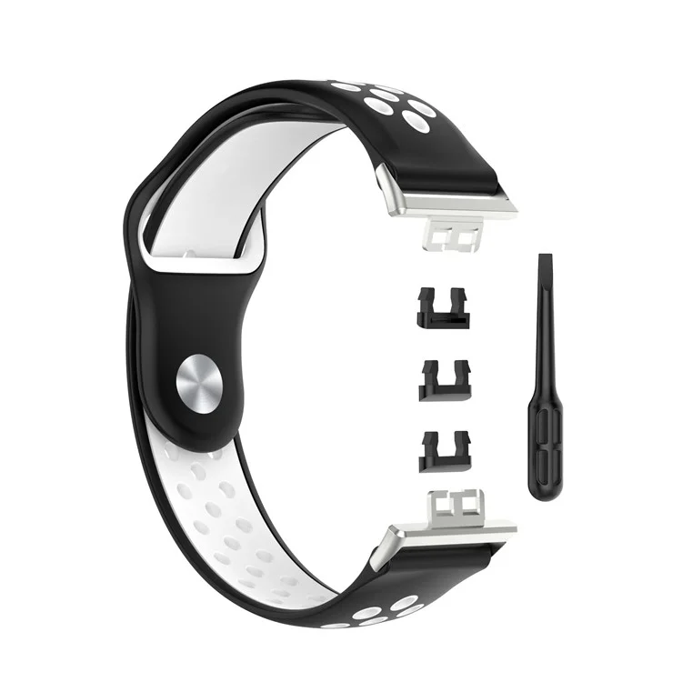 Dual Color Silicone Sport Watch Watch Band Shonp Cless Cinghia Per Huawei Watch Fit Tia-b09 - Nero Bianco