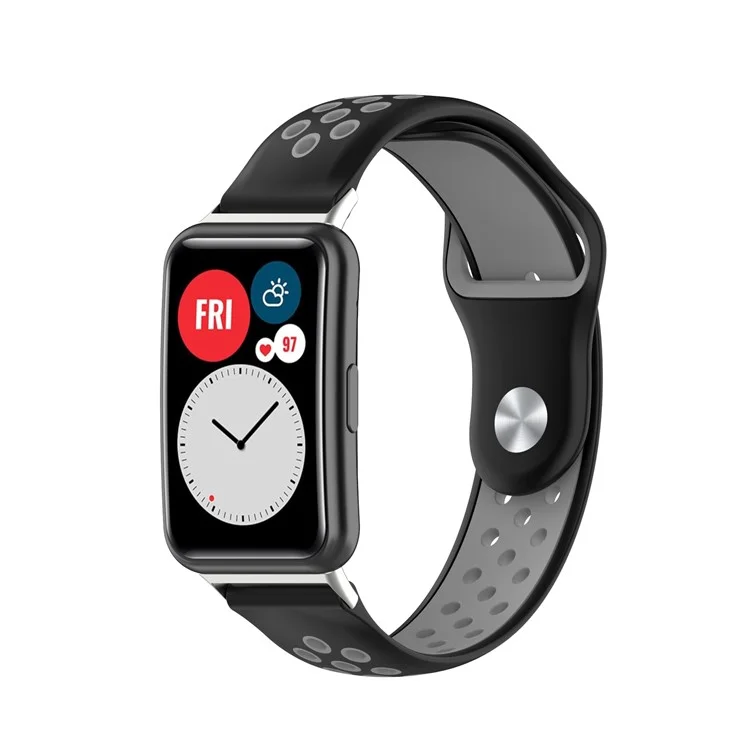 Banda deportiva de silicona de dos colores como repuesto para la muñeca del reloj Huawei Watch Fit TIA-B09 - Negro/Gris