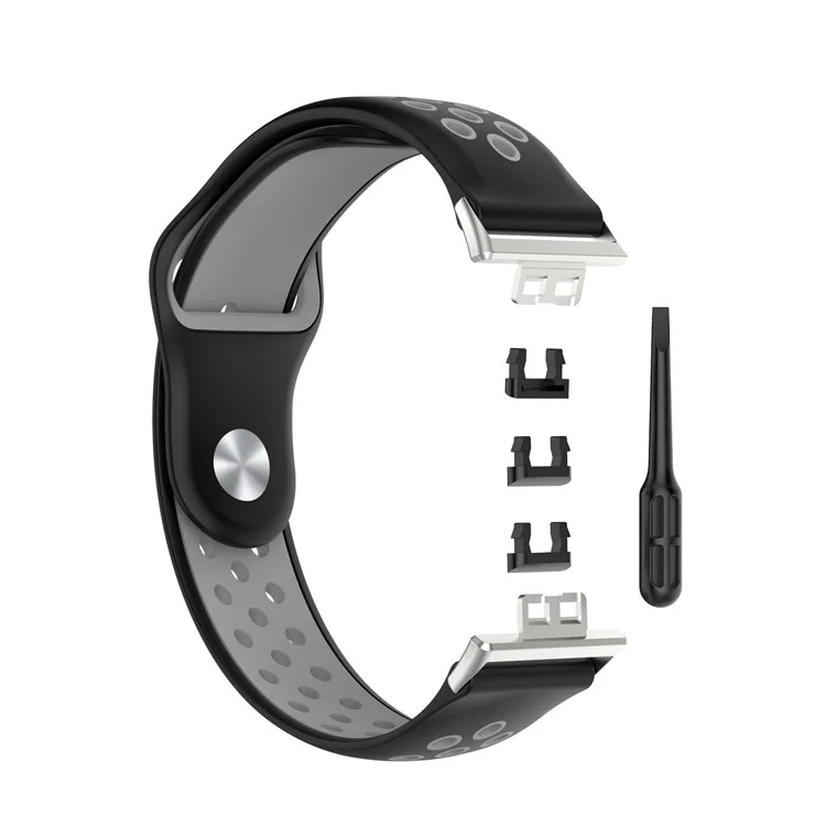 Banda deportiva de silicona de dos colores como repuesto para la muñeca del reloj Huawei Watch Fit TIA-B09 - Negro/Gris