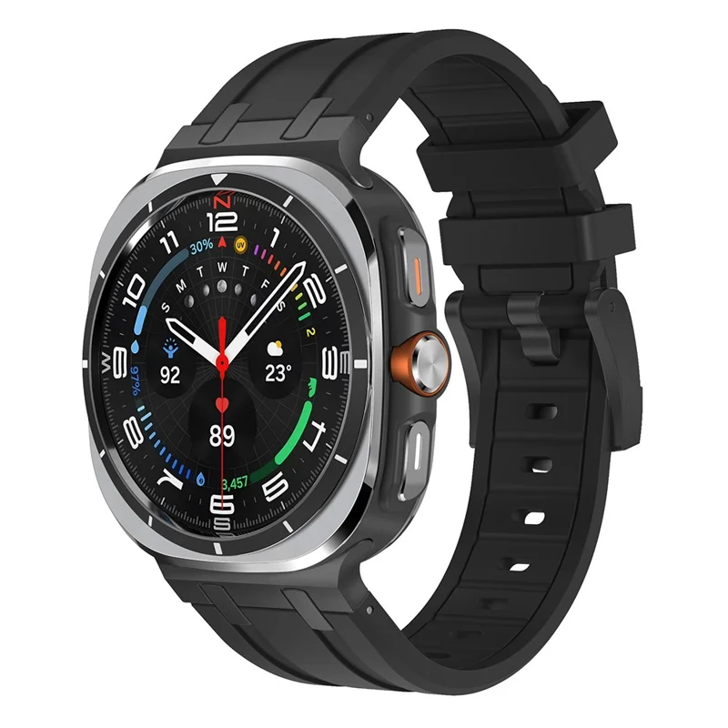 Para Samsung Galaxy Watch Ultra 47mm Pulseira de Relógio de Silicone Ajustável com Fivela Preta - Preto+Preto