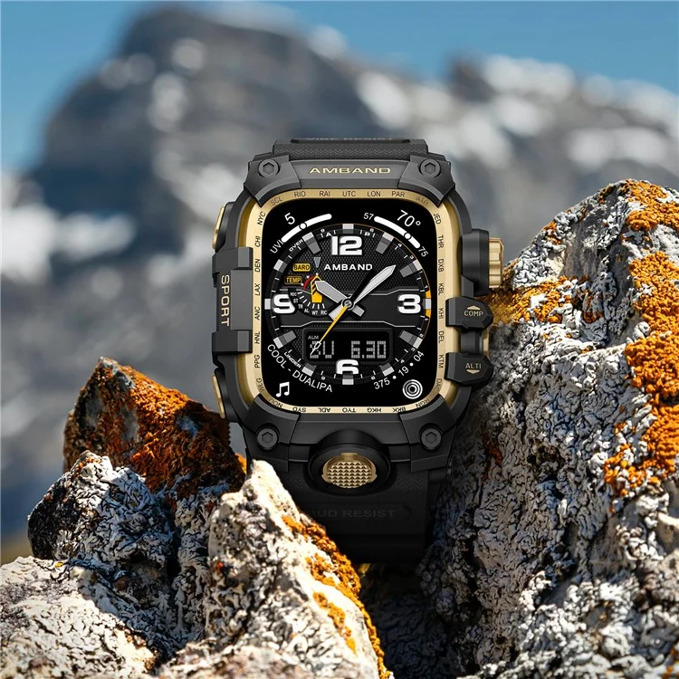 AMBAND Watch Band for Apple Watch SE (2023) / SE (2022) / SE / Series 6 / 5 / 4 44mm Bump Proof TPU Strap with Integrated Watch Case - Black  /  Gold
