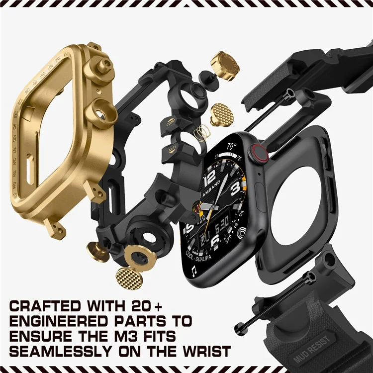 AMBAND Watch Band for Apple Watch SE (2023) / SE (2022) / SE / Series 6 / 5 / 4 44mm Bump Proof TPU Strap with Integrated Watch Case - Black  /  Gold