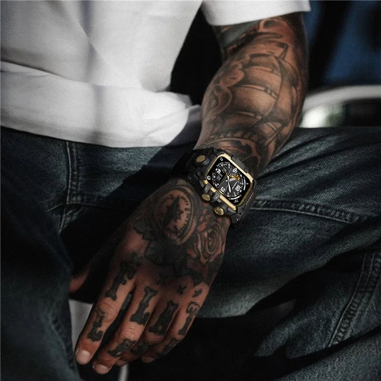 AMBAND Watch Band for Apple Watch SE (2023) / SE (2022) / SE / Series 6 / 5 / 4 44mm Bump Proof TPU Strap with Integrated Watch Case - Black  /  Gold