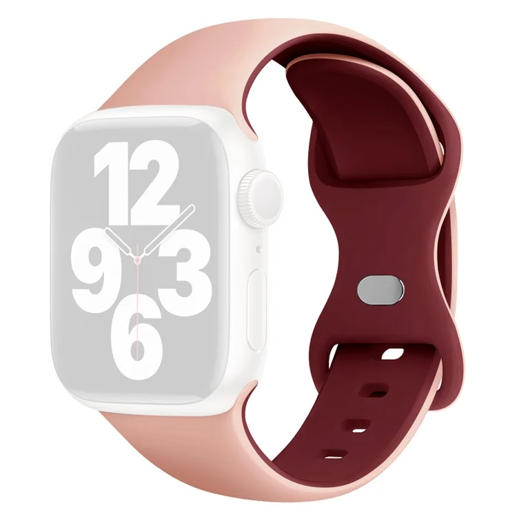 Pulseira de relógio de silicone KALEBOL para Apple Watch Series 10 9 8 7 SE 6 5 4 3 2 1 42mm 41mm 40mm 38mm - Fivela borboleta - Rosa + Vermelho vinho