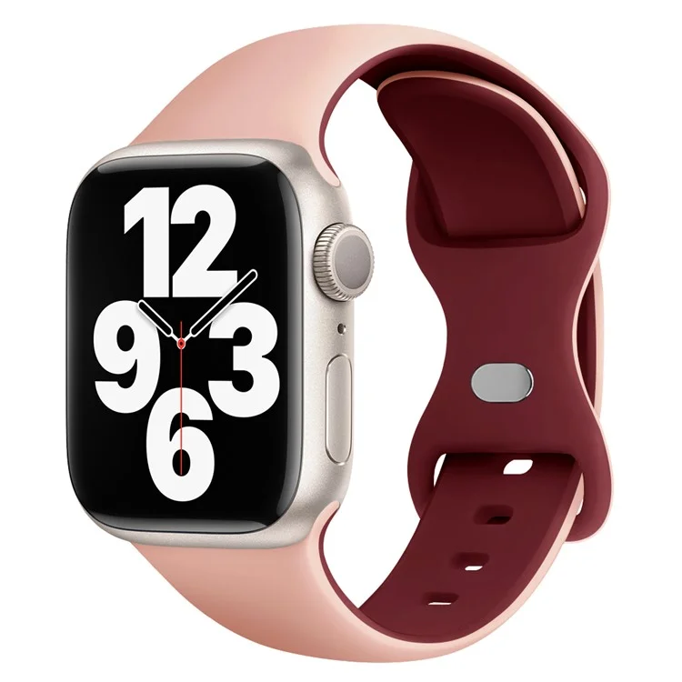 Pulseira de relógio de silicone KALEBOL para Apple Watch Series 10 9 8 7 SE 6 5 4 3 2 1 42mm 41mm 40mm 38mm - Fivela borboleta - Rosa + Vermelho vinho