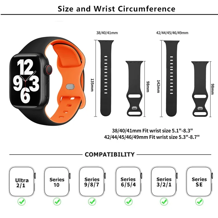 Pulseira de relógio de silicone KALEBOL para Apple Watch Series 10 9 8 7 SE 6 5 4 3 2 1 42mm 41mm 40mm 38mm - Fivela borboleta - Rosa + Vermelho vinho