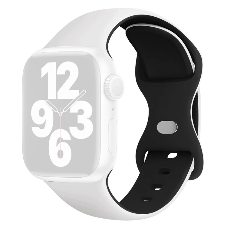 Pulseira de silicone KALEBOL para Apple Watch Series 10 Ultra 9 8 7 SE 6 5 4 3 2 1 46mm 49mm 45mm 44mm 42mm com fivela borboleta - Branco + Preto
