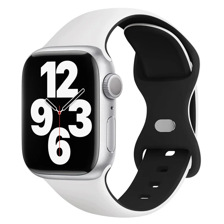 Pulseira de silicone KALEBOL para Apple Watch Series 10 Ultra 9 8 7 SE 6 5 4 3 2 1 46mm 49mm 45mm 44mm 42mm com fivela borboleta - Branco + Preto
