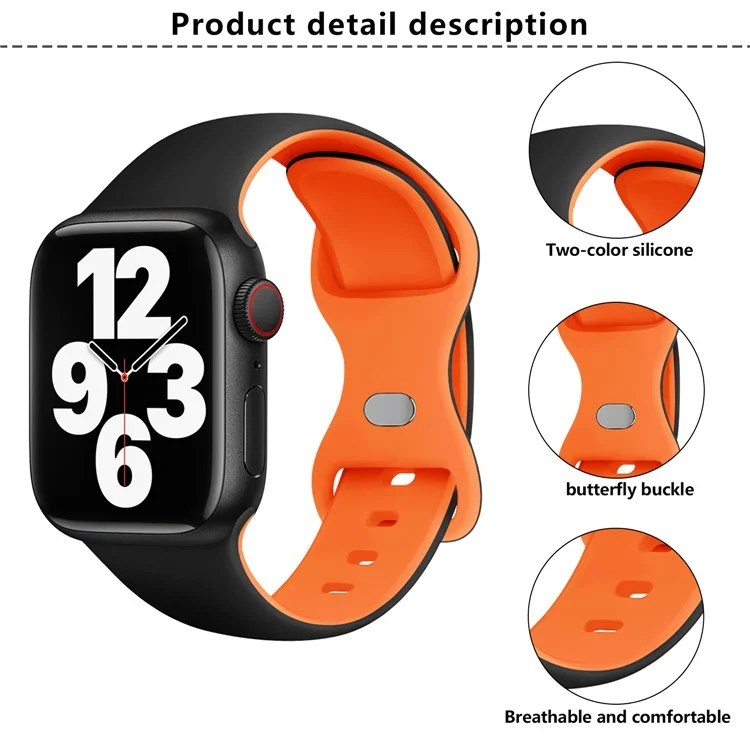 Pulseira de silicone KALEBOL para Apple Watch Series 10 Ultra 9 8 7 SE 6 5 4 3 2 1 46mm 49mm 45mm 44mm 42mm com fivela borboleta - Branco + Preto
