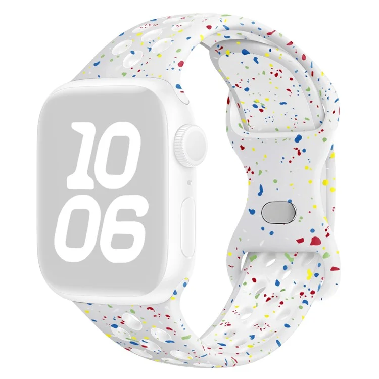 Cinturino in silicone a pois colorati KALEBOL per Apple Watch Series 10 9 8 7 SE 6 5 4 3 2 1 da 42 mm, 41 mm, 40 mm, 38 mm, con fibbia a farfalla - Bianco