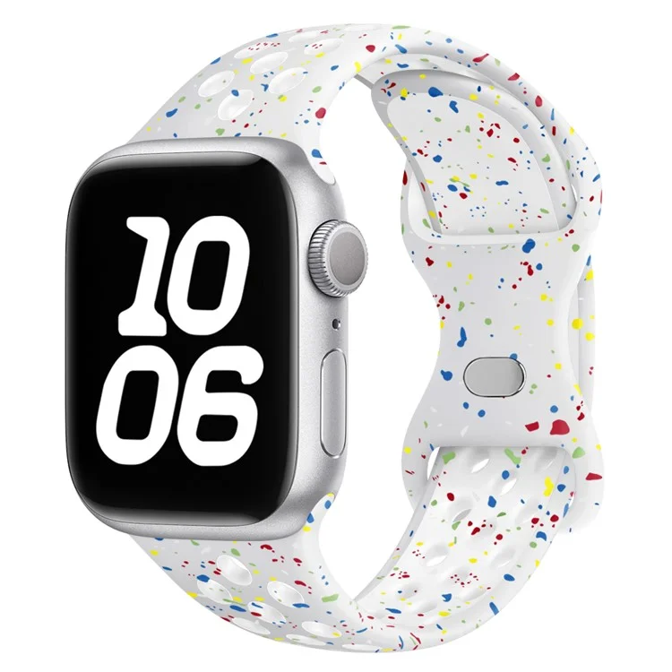 Cinturino in silicone a pois colorati KALEBOL per Apple Watch Series 10 9 8 7 SE 6 5 4 3 2 1 da 42 mm, 41 mm, 40 mm, 38 mm, con fibbia a farfalla - Bianco