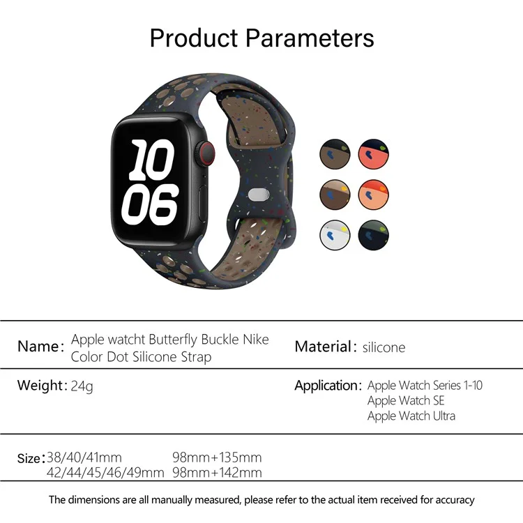 Cinturino in silicone a pois colorati KALEBOL per Apple Watch Series 10 9 8 7 SE 6 5 4 3 2 1 da 42 mm, 41 mm, 40 mm, 38 mm, con fibbia a farfalla - Bianco