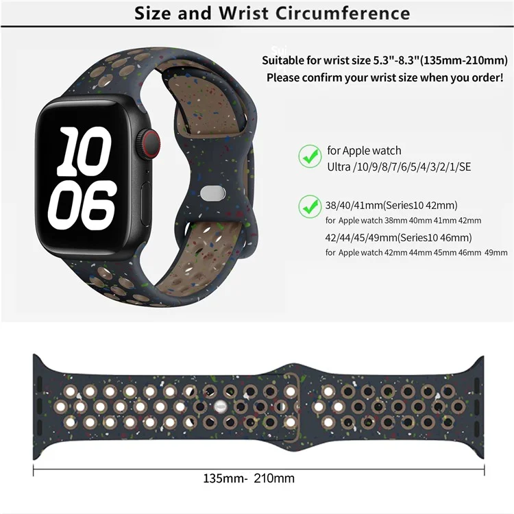 Cinturino in silicone a pois colorati KALEBOL per Apple Watch Series 10 9 8 7 SE 6 5 4 3 2 1 da 42 mm, 41 mm, 40 mm, 38 mm, con fibbia a farfalla - Bianco