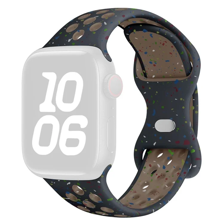 KALEBOL Pulseira de Silicone com Bolinhas Coloridas para Apple Watch Series 10 Ultra 9 8 7 SE 6 5 4 3 2 1 46mm 49mm 45mm 44mm 42mm com Fivela Borboleta - Preta