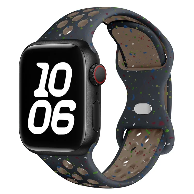 KALEBOL Pulseira de Silicone com Bolinhas Coloridas para Apple Watch Series 10 Ultra 9 8 7 SE 6 5 4 3 2 1 46mm 49mm 45mm 44mm 42mm com Fivela Borboleta - Preta