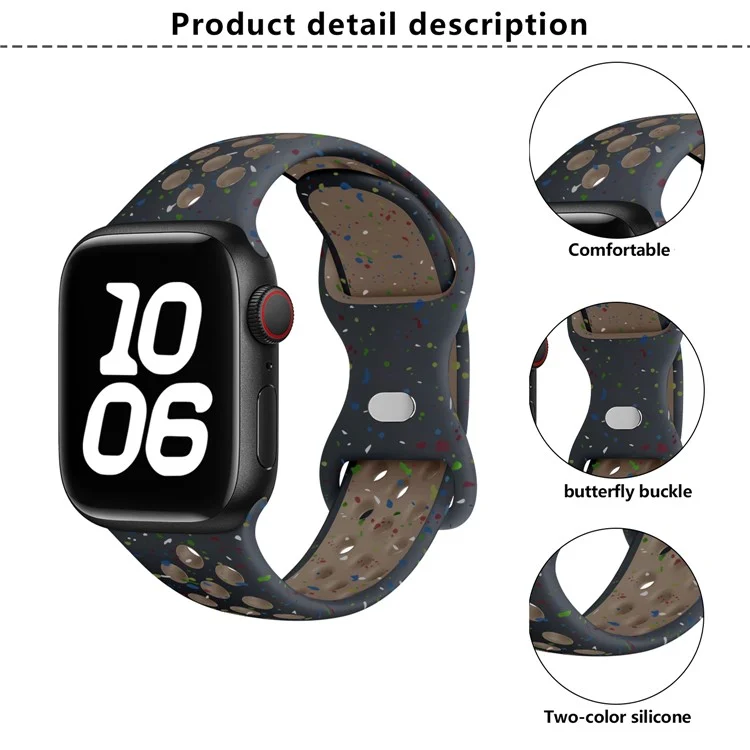 KALEBOL Pulseira de Silicone com Bolinhas Coloridas para Apple Watch Series 10 Ultra 9 8 7 SE 6 5 4 3 2 1 46mm 49mm 45mm 44mm 42mm com Fivela Borboleta - Preta