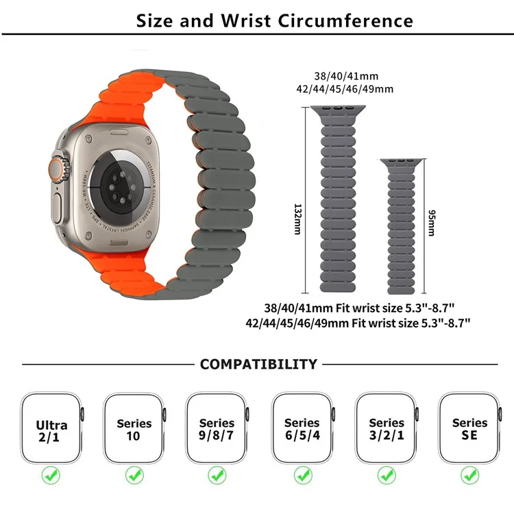 Cinturino magnetico in silicone KALEBOL per Apple Watch Series 10 Ultra 9 8 7 SE 6 5 4 3 2 1 da 46 mm, 49 mm, 45 mm, 44 mm, cinturino per orologio con giunto in bambù - Bianco + Azzurro Nebbioso