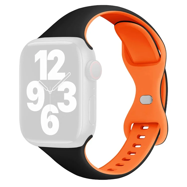 Pulseira de silicone KALEBOL para Apple Watch Series 10 Ultra 9 8 7 SE 6 5 4 3 2 1 46mm 49mm 45mm 44mm 42mm com fivela borboleta - Preto + Laranja