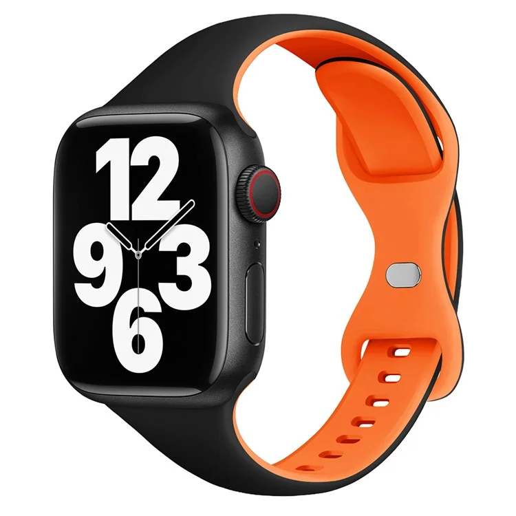 Pulseira de silicone KALEBOL para Apple Watch Series 10 Ultra 9 8 7 SE 6 5 4 3 2 1 46mm 49mm 45mm 44mm 42mm com fivela borboleta - Preto + Laranja