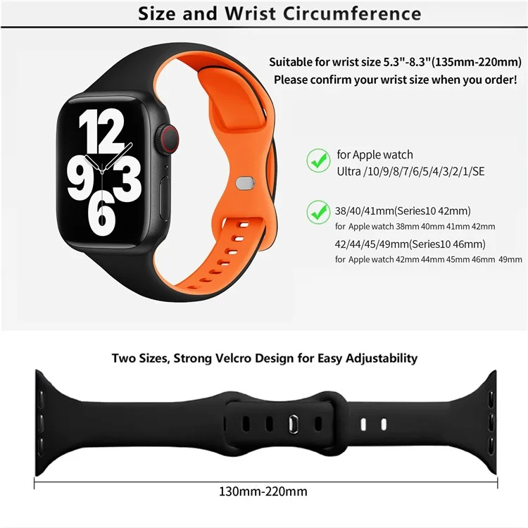 Pulseira de silicone KALEBOL para Apple Watch Series 10 Ultra 9 8 7 SE 6 5 4 3 2 1 46mm 49mm 45mm 44mm 42mm com fivela borboleta - Preto + Laranja