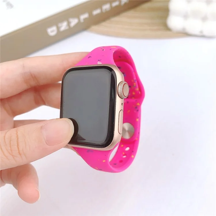 Pulseira de silicone KALEBOL para Apple Watch Series 10 9 8 7 SE 6 5 4 3 2 1 42mm 41mm 40mm 38mm, com flocos coloridos - Rosa quente