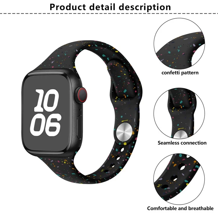Pulseira de silicone KALEBOL para Apple Watch Series 10 9 8 7 SE 6 5 4 3 2 1 42mm 41mm 40mm 38mm, com flocos coloridos - Rosa quente