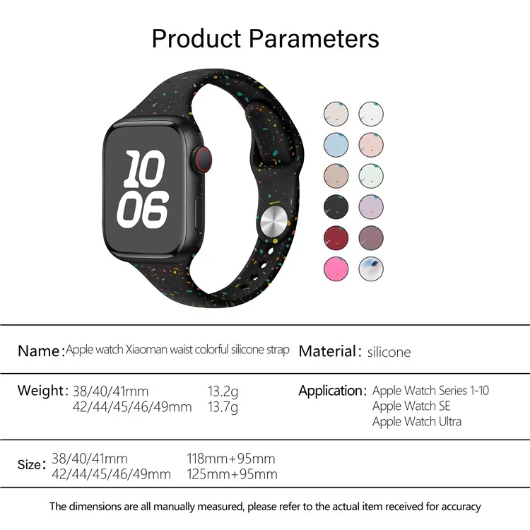 Pulseira de silicone KALEBOL para Apple Watch Series 10 9 8 7 SE 6 5 4 3 2 1 42mm 41mm 40mm 38mm, com flocos coloridos - Rosa quente