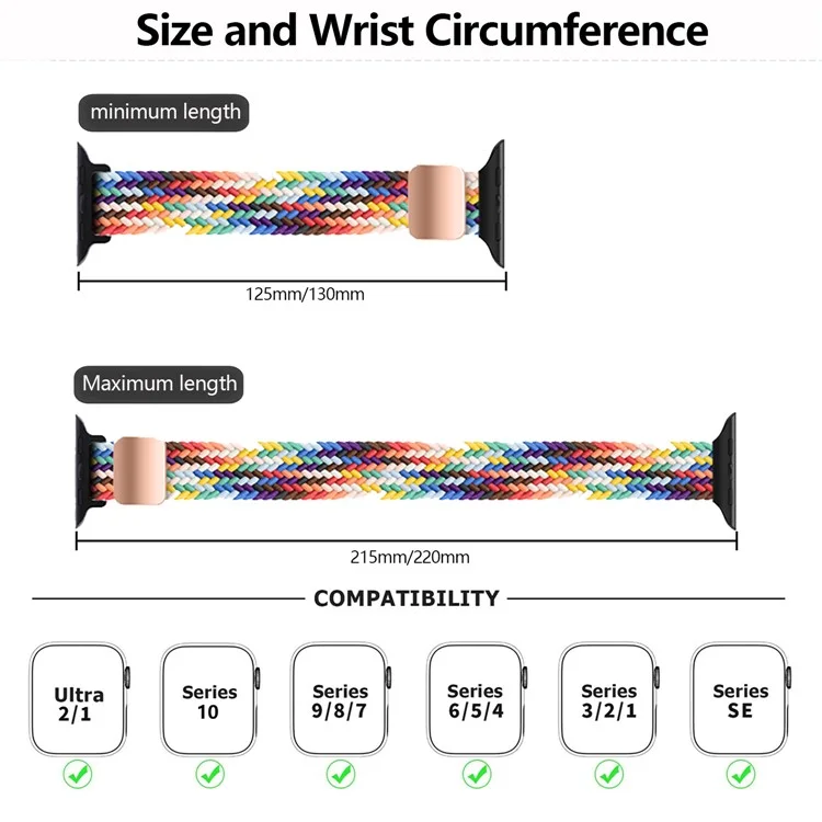 Cinturino per orologio intrecciato KALEBOL per Apple Watch Series 10 Ultra 9 8 7 SE 6 5 4 3 2 1 46mm 49mm 45mm 44mm - Arcobaleno ufficiale