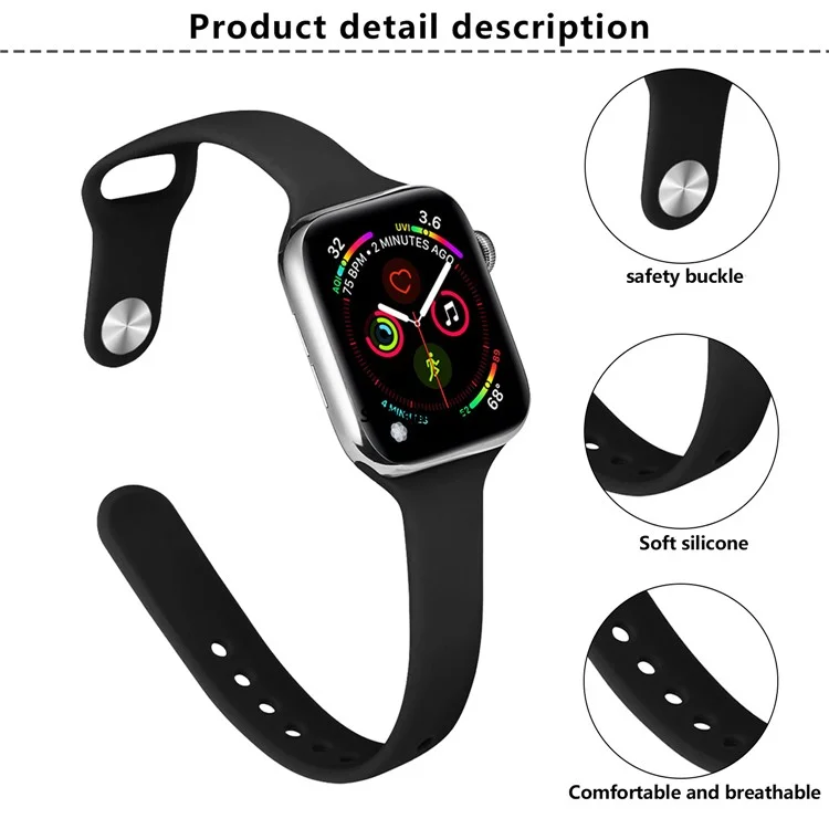 Cinturino in silicone KALEBOL per Apple Watch Serie 10 9 8 7 SE 6 5 4 3 2 1 da 42 mm, 41 mm, 40 mm, 38 mm - Nero