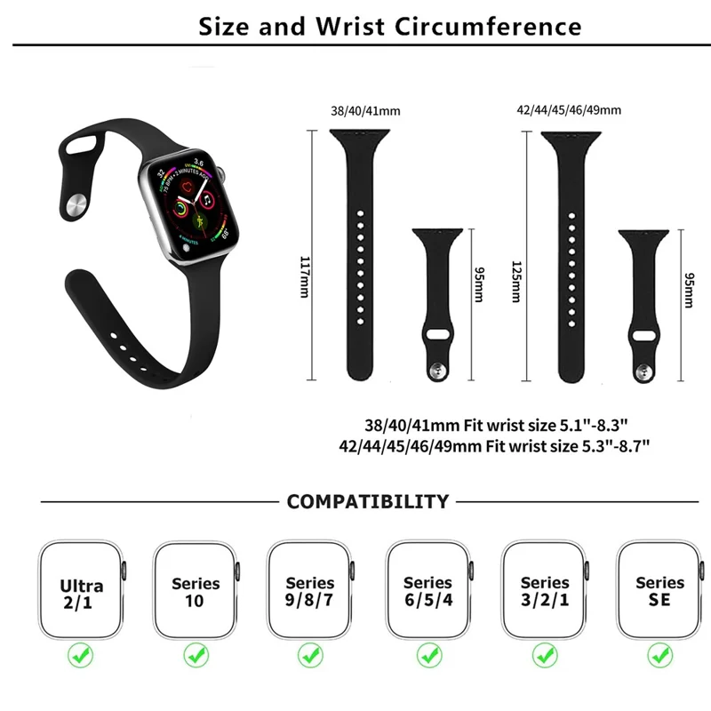 KALEBOL Silicone Watch Band for Apple Watch Ultra 3 2 1 49mm / Series 11 10 46mm / 9 8 7 45mm / SE3 SE2 SE 6 5 4 44mm / 3 2 1 42mm Replacement Strap - Red