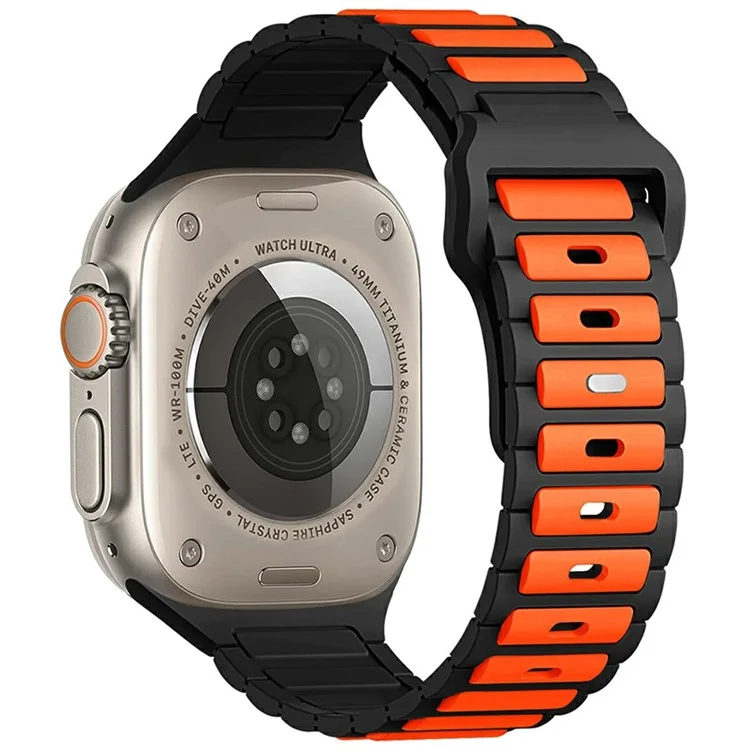 KALEBOL Silicone Watch Strap for Apple Watch Series 10 9 8 7 SE 6 5 4 3 2 1 42mm 41mm 40mm 38mm Dual Color Strap - Orange+Black