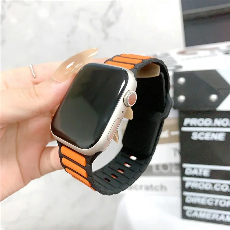 KALEBOL Silicone Watch Strap for Apple Watch Series 10 9 8 7 SE 6 5 4 3 2 1 42mm 41mm 40mm 38mm Dual Color Strap - Orange+Black