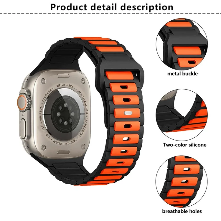 KALEBOL Silicone Watch Strap for Apple Watch Series 10 9 8 7 SE 6 5 4 3 2 1 42mm 41mm 40mm 38mm Dual Color Strap - Orange+Black