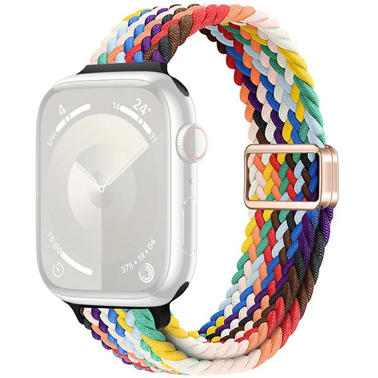KALEBOL gewebtes Armband für Apple Watch Series 10 Ultra 9 8 7 SE 6 5 4 3 2 1 46mm 49mm 45mm 44mm 42mm, elastischer Nylonriemen - Regenbogen
