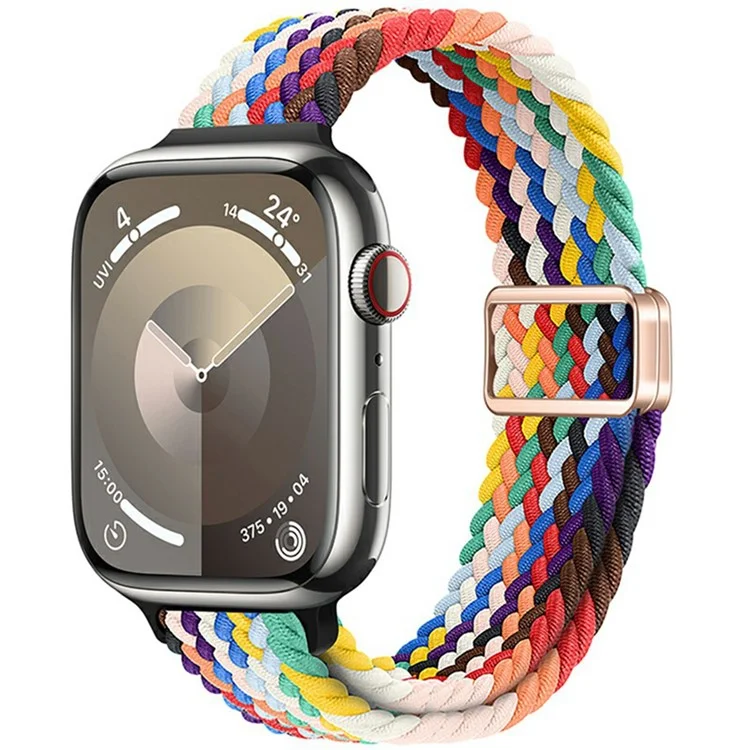 KALEBOL gewebtes Armband für Apple Watch Series 10 Ultra 9 8 7 SE 6 5 4 3 2 1 46mm 49mm 45mm 44mm 42mm, elastischer Nylonriemen - Regenbogen