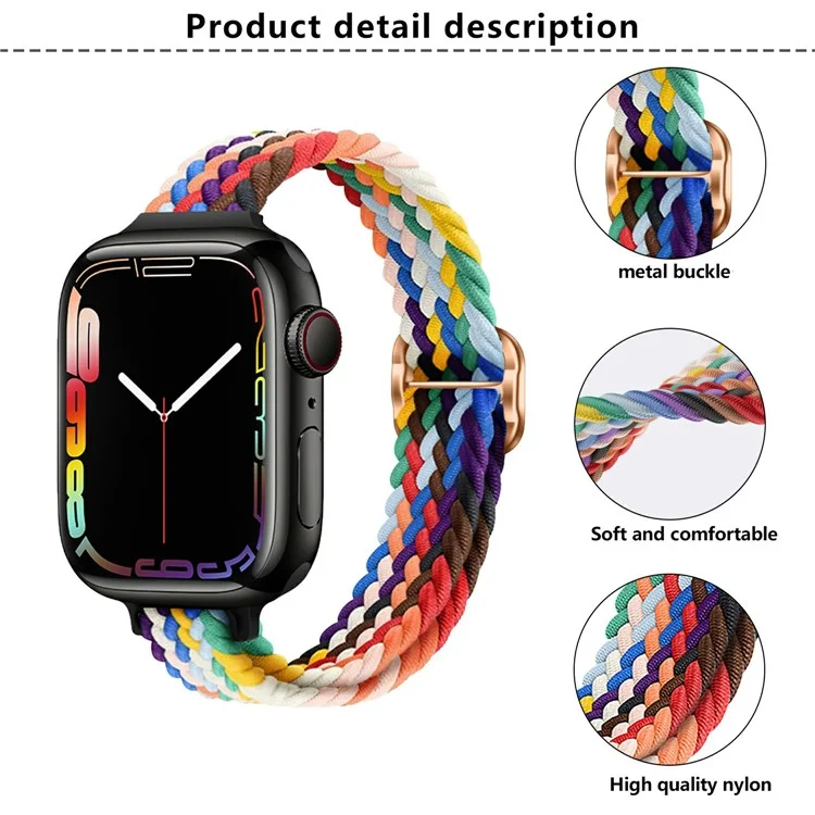 KALEBOL gewebtes Armband für Apple Watch Series 10 Ultra 9 8 7 SE 6 5 4 3 2 1 46mm 49mm 45mm 44mm 42mm, elastischer Nylonriemen - Regenbogen