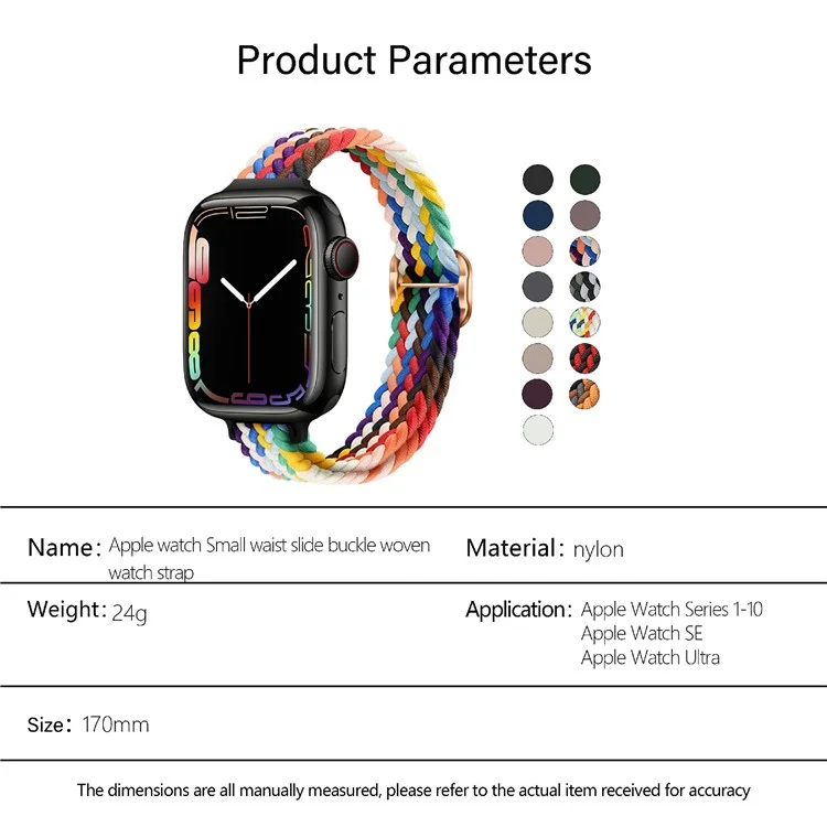 KALEBOL gewebtes Armband für Apple Watch Series 10 Ultra 9 8 7 SE 6 5 4 3 2 1 46mm 49mm 45mm 44mm 42mm, elastischer Nylonriemen - Regenbogen