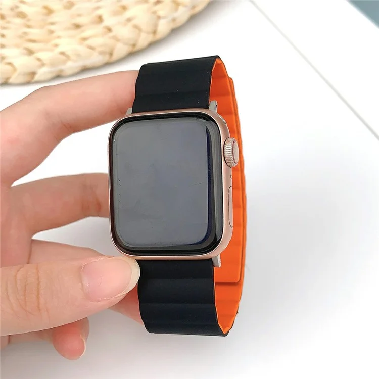 Pulseira magnética KALEBOL para Apple Watch Series 10 Ultra 9 8 7 SE 6 5 4 3 2 1 46mm 49mm 45mm 44mm 42mm - Preta Laranja