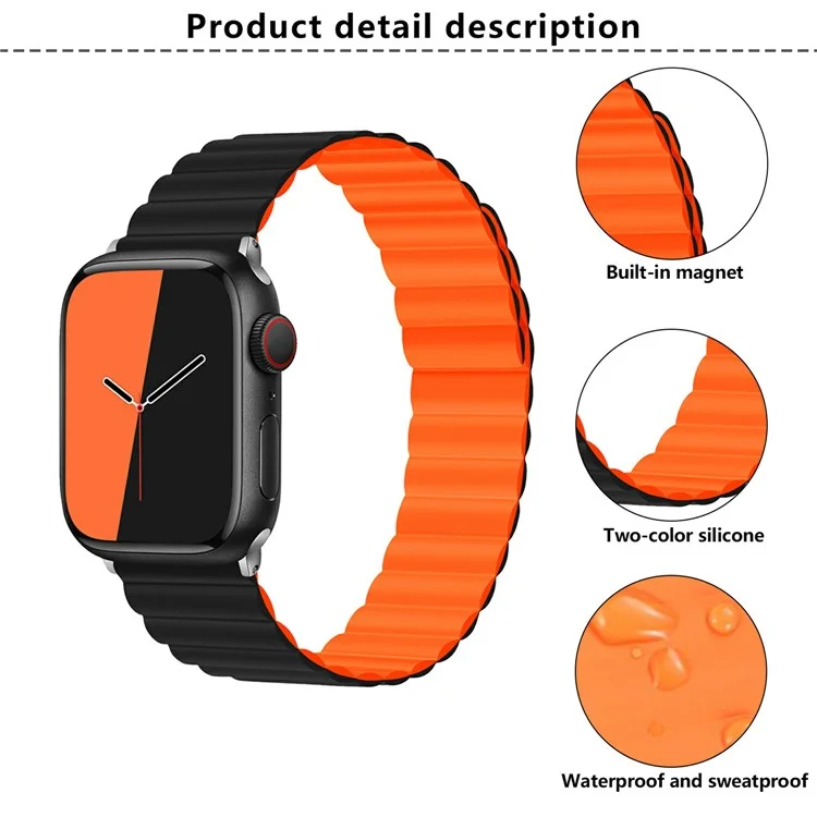 Pulseira magnética KALEBOL para Apple Watch Series 10 Ultra 9 8 7 SE 6 5 4 3 2 1 46mm 49mm 45mm 44mm 42mm - Preta Laranja
