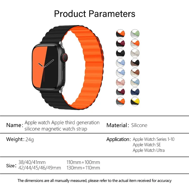 Pulseira magnética KALEBOL para Apple Watch Series 10 Ultra 9 8 7 SE 6 5 4 3 2 1 46mm 49mm 45mm 44mm 42mm - Preta Laranja