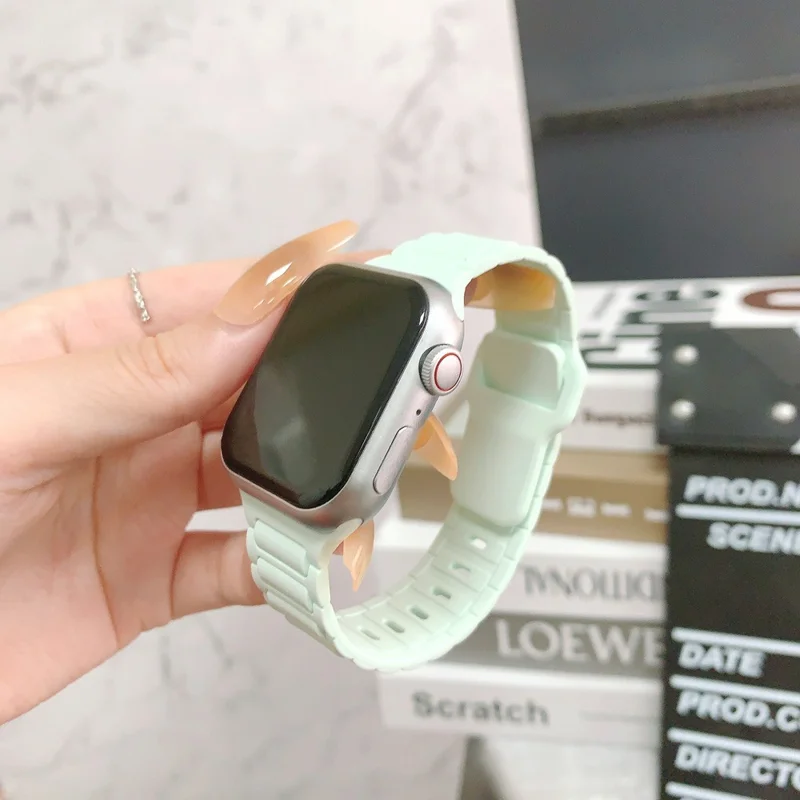 KALEBOL Watch Strap for Apple Watch Series 10 Ultra 9 8 7 SE 6 5 4 3 2 1 46mm 49mm 45mm 44mm 42mm Three Bead Silicone Band - Mint Green