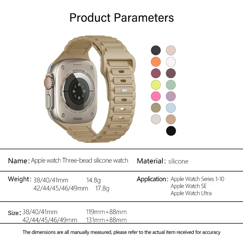 KALEBOL Watch Strap for Apple Watch Series 10 Ultra 9 8 7 SE 6 5 4 3 2 1 46mm 49mm 45mm 44mm 42mm Three Bead Silicone Band - Mint Green