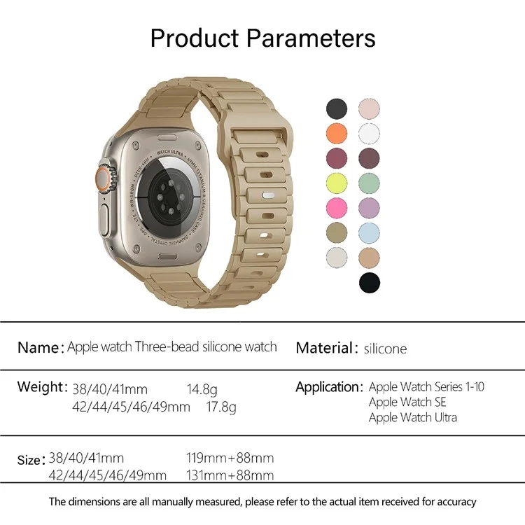 KALEBOL Watch Strap for Apple Watch Series 10 Ultra 9 8 7 SE 6 5 4 3 2 1 46mm 49mm 45mm 44mm 42mm Three Bead Silicone Band - Baby Blue