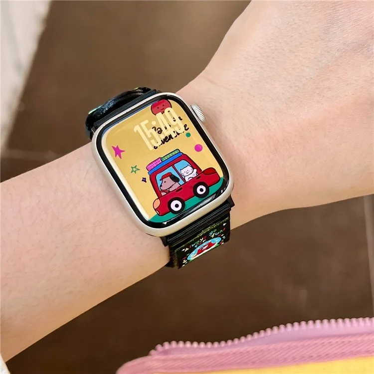 Холщовый ремешок для Apple Watch Series 10 9 8 7 SE 6 5 4 3 2 1 42 мм 41 мм 40 мм 38 мм - Черный