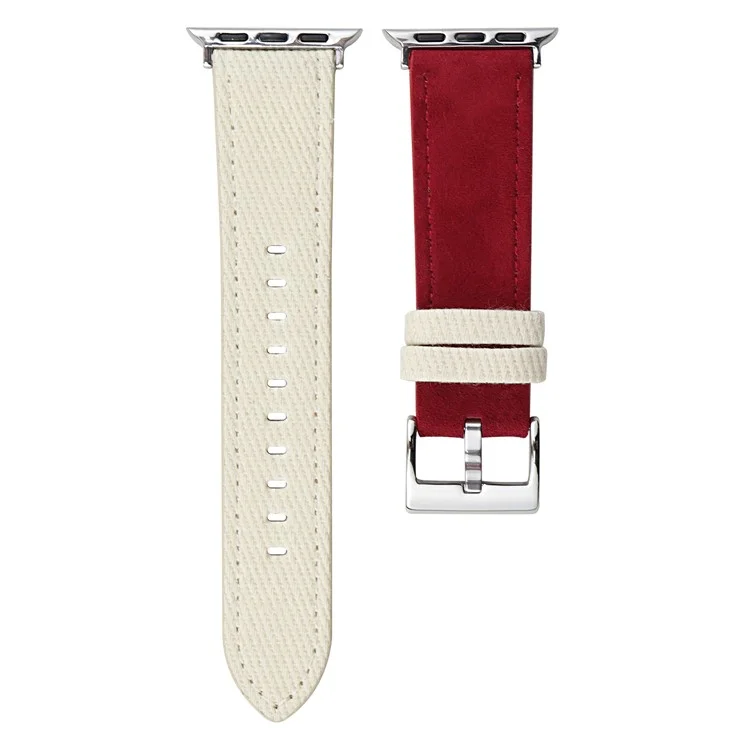 Bracelet de montre en couleur pour Apple Watch Série 10 9 8 7 SE 6 5 4 3 2 1 42mm 41mm 40mm 38mm Suède + Denim - Blanc + Rouge