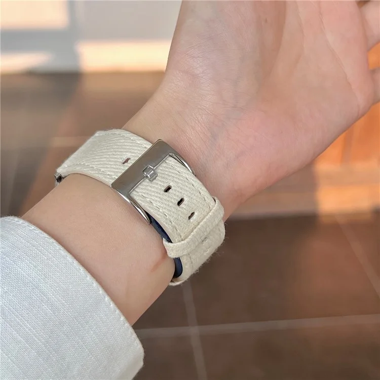 Bracelet de montre en couleur pour Apple Watch Série 10 9 8 7 SE 6 5 4 3 2 1 42mm 41mm 40mm 38mm Suède + Denim - Blanc + Rouge