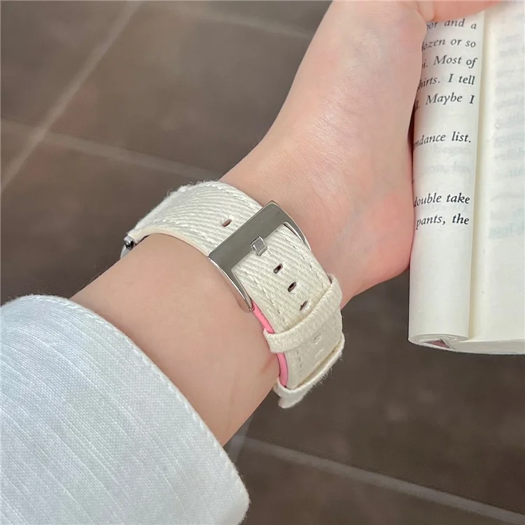 Bracelet de montre en couleur pour Apple Watch Série 10 9 8 7 SE 6 5 4 3 2 1 42mm 41mm 40mm 38mm Suède + Denim - Blanc + Rouge