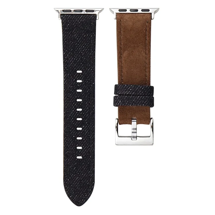 Bracelet de montre bicolore pour Apple Watch Série 10 9 8 7 SE 6 5 4 3 2 1 42 mm 41 mm 40 mm 38 mm en daim et en denim - Noir et brun foncé