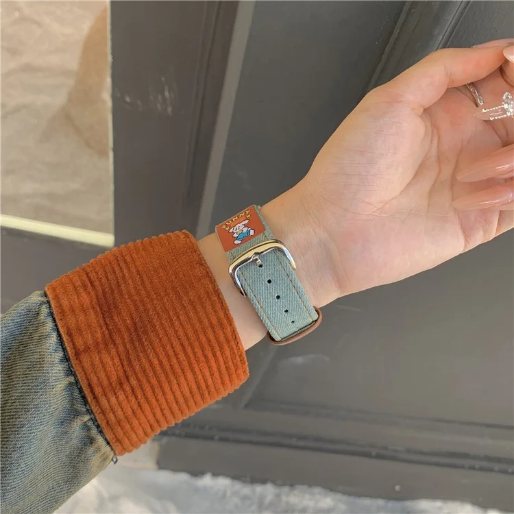 Denim Watch Band for Apple Watch Series 10 9 8 7 SE 6 5 4 3 2 1 42mm 41mm 40mm 38mm Retro Replacement Strap - Bear